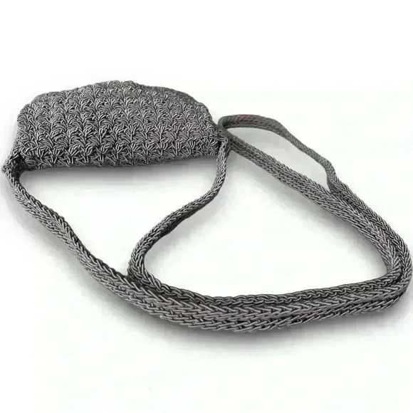 Vtg Gap Crochet Knitted Crossbody Mini Purse Tote Snap Closure Flap Woven Grey - Picture 5 of 11